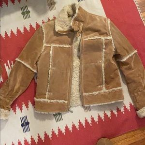 Tan leather fur lined coat